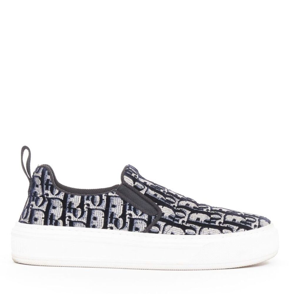 Christian Dior 2021 Blue Velvet Embroidered Oblique Sneakers